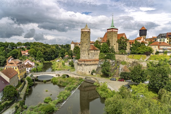 Ortenburg, Alte Wasserkunst, St. Michael's Church, Wasserturm and the Spree in Bautzen, Upper