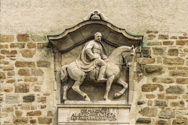Equestrian statue of King Albert of Saxony at the Lauenturm in Bautzen, Upper Lusatia, Saxony,