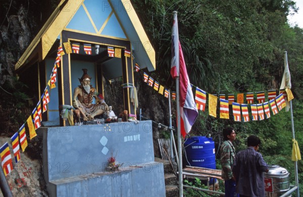 Half way up prayer shrine, Wat Tam Sua monastery, which is partly on the top of a mountain, Krabi,