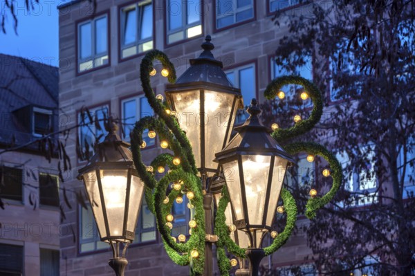 Christmassy decorated lanterns during the Advent season, Nuremberg, Middle Franconia, Bavaria,