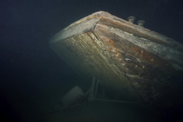 Ledi wreck, wreck of a Ledi ship, cargo ship for mass freight, bulk cargo taken at night in Lake