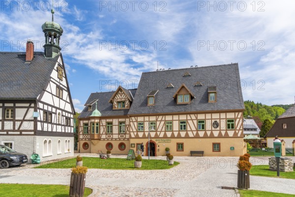 Half-timbered house historische Hüttenschänke and Richters' House, now hotel, Museum Saigerhütte