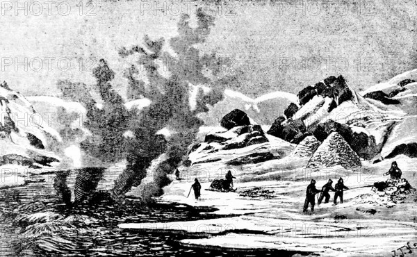 The rapids of the large fish river in Siberia, Ob or Yenisei, people of the East Yaks, ice climate,