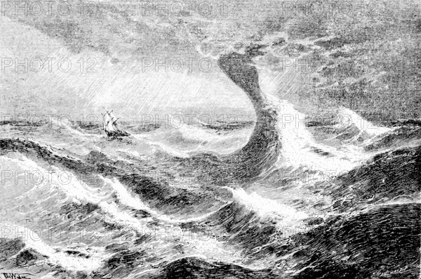 Storm Trombe at sea, open sea, meteorology, stormy weather, hurricane, high wind speed, extremely