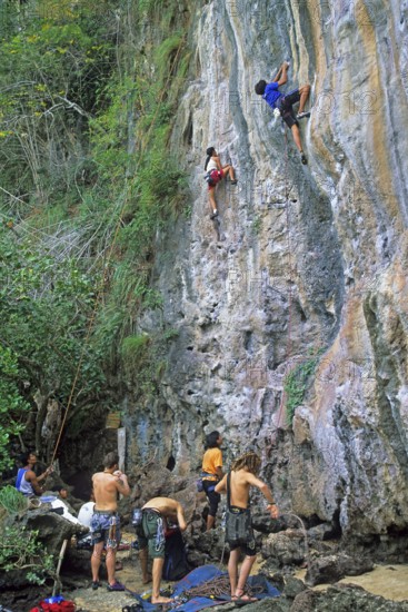 Mountaineers on Railay East Beach, two years in front of the tsunami, Krabi, Thailand, December