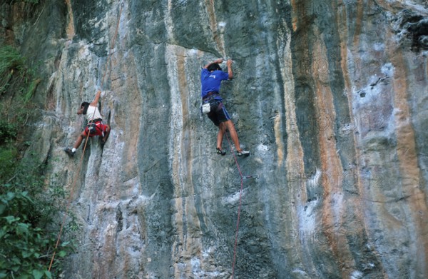Mountaineers on Railay East Beach, two years in front of the tsunami, Krabi, Thailand, December