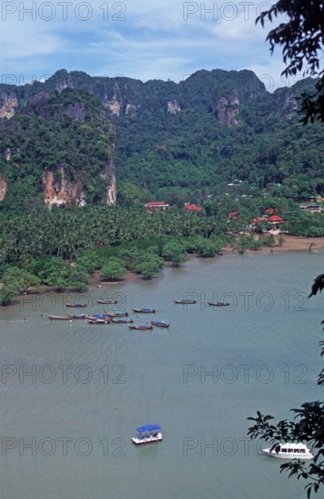 Mountains, sea, beach, boats, view of Railay East from the viewpoint, two years in front of the