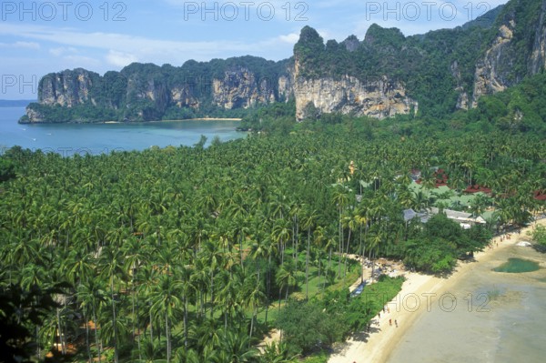 Mountains, sea, beach, view of Railay East from the viewpoint, two years in front of the tsunami,
