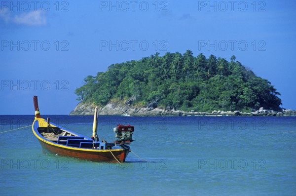 Longtail boat, island, Kata Beach, two years in front of the tsunami, Ko Phuket, Thailand, December