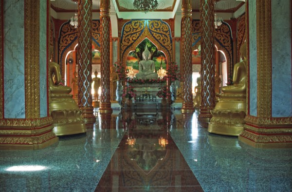 Buddha statue, Wat Chalong monastery, Ko Phuket, Thailand, December 2002, vintage, retro, old,