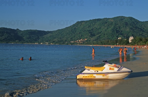 People, boat, Patong Beach, Ko Phuket, two years in front of the tsunami, Thailand, December 2002,