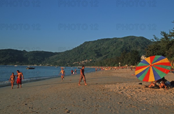 Parasol, people, Patong Beach, Ko Phuket, two years in front of the tsunami, Thailand, December