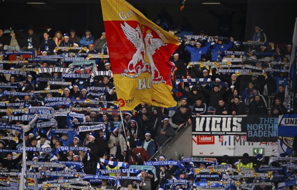 Fan block, fans, fan curve, flags, atmosphere, atmospheric TSG 1899 Hoffenheim, MHPArena, MHP Arena