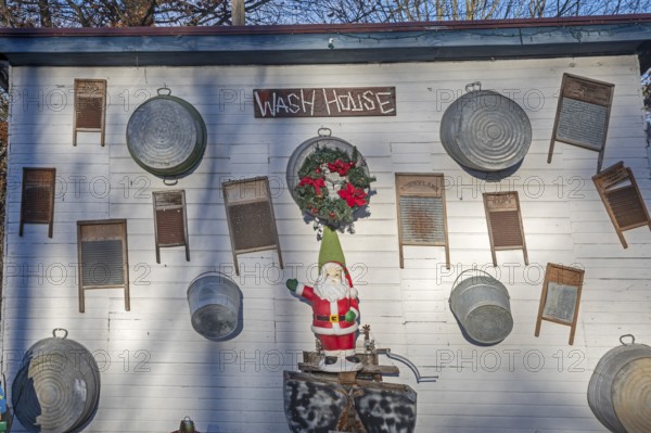Freeport, Ohio - A wash house decorated with buckets and washboards, plus a few Christmas