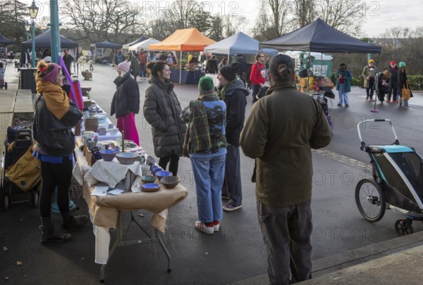 Market stall at winter market, Bandstand Terrace, Horniman museum gardens, Forest Hill, south