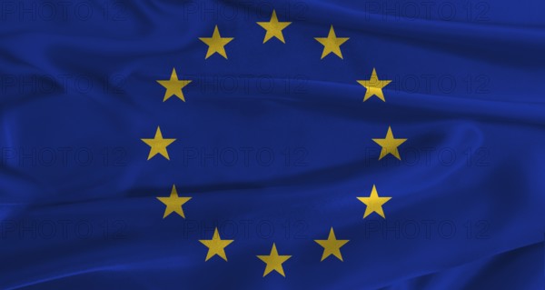 Flag of the European Union with fabric textured background. Close up of National flag of the