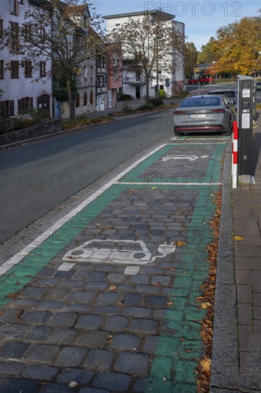 Electric car charging marked charging stations in the inner city, Fürth, Middle Franconia, Bavaria,