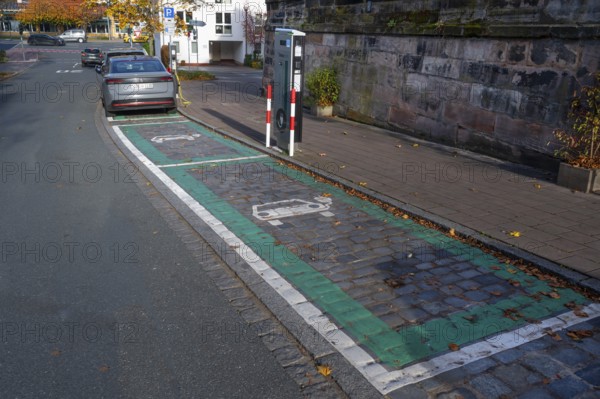 Electric car charging marked charging stations in the inner city, Fürth, Middle Franconia, Bavaria,