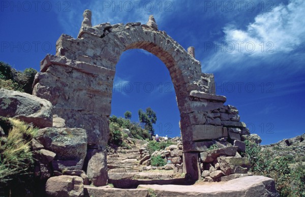 Archway on Isla Taquile in Lake Titicaca, Andean Highlands, Peru, South America, September 1997,