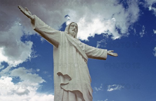 Christo Blanco statue, Cusco, Andean highlands, Peru, South America, September 1997, vintage,