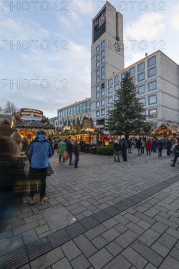 The Christmas market on the market square, in front of Stuttgart City Hall 2025, shines in festive