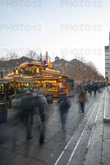 Königstraße with Stuttgart 2025 Christmas Market on Schlossplatz with festive lights, a Christmas