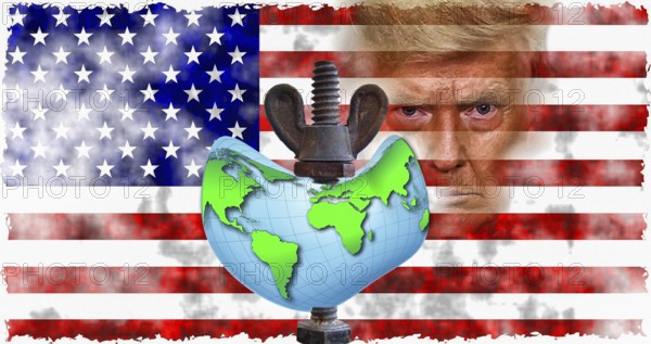 Symbolic image, Trump blackmails the world, divides the USA, democracy versus autocracy, Donald