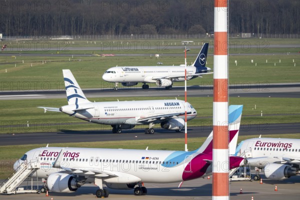 Lufthansa Airbus A321-200 on takeoff, Eurowings aircraft, on outdoor positions and on takeoff,