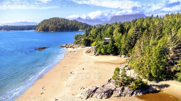Turquoise water gently caressing the sandy shores of mackenzie beach, surrounded by lush green