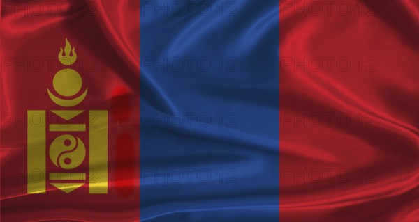 Mongolia flag with cloth textured background. National flag of Mongolia with realistic texture