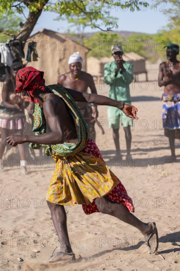 Traditional dance, men from the Hakaona tribe dance, also Havakona or Hakawona, near Opuwo, Kunene,