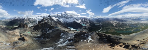 Aerial View, Epic Panorama, Large Glaciers, Lago de los Tres Laguna Sucia Glacier Lakes, Mountains