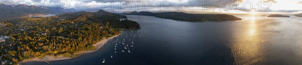 Sailing boats in the lake, panorama, aerial view near San Carlos de Bariloche, Nahuel Huapi Lake,