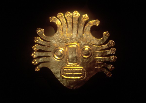 Golden mask in the National Museum in Lima, Peru, South America, September 1997, vintage, retro,