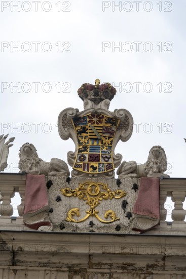Coat of arms of the Dukes of Saxe-Altenburg, archway of the Altenburg Palace complex, Thuringia,