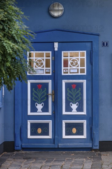Decoratively designed front door of a residential building, Ahrenshoop, Darß, Mecklenburg-Western