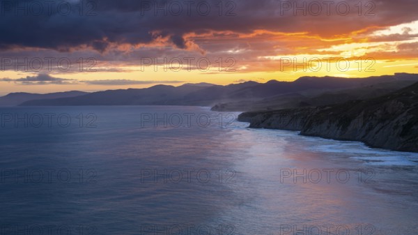 Wairarapa coast at sunset. sea, mountains. Castlepoint, Wairarapa Coast, Wellington Region, North