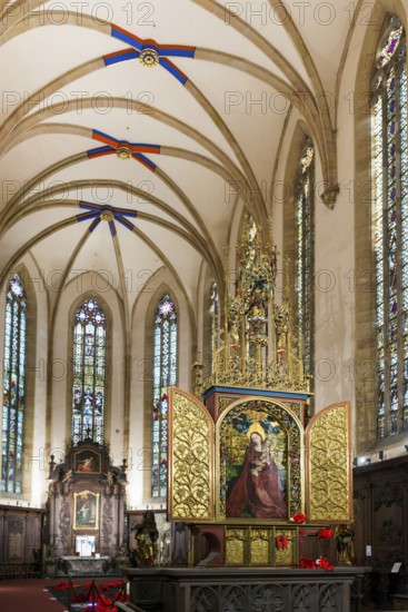 Famous medieval painting, Madonna in the Garden of Roses, by Martin Schongauer, Dominican Church,