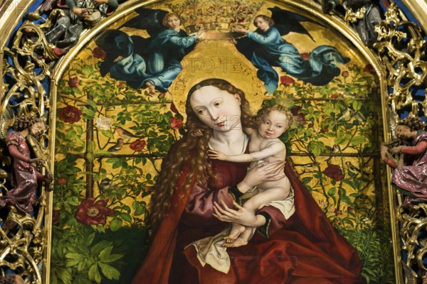 Famous medieval painting, Madonna in the Garden of Roses, by Martin Schongauer, Dominican Church,