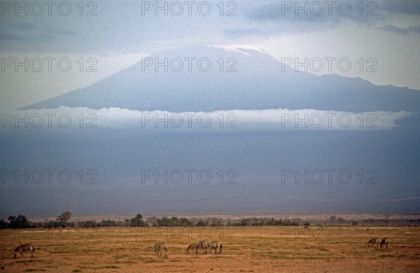 View of Mount Kilimanjaro from Amboseli National Park, Kenya, Africa, June 2000, vintage, retro,