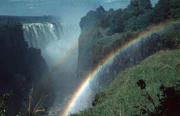 Victoria Falls, rainbow, Zambezi, Zimbabwe, Africa, June 2000, vintage, retro, old, historic