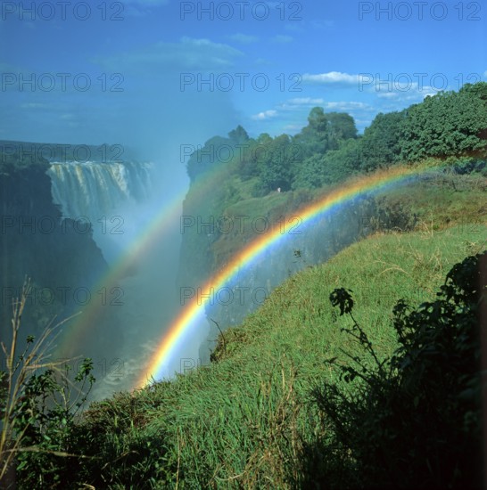Victoria Falls, rainbow, Zambezi, Zimbabwe, Africa, June 2000, vintage, retro, old, historic