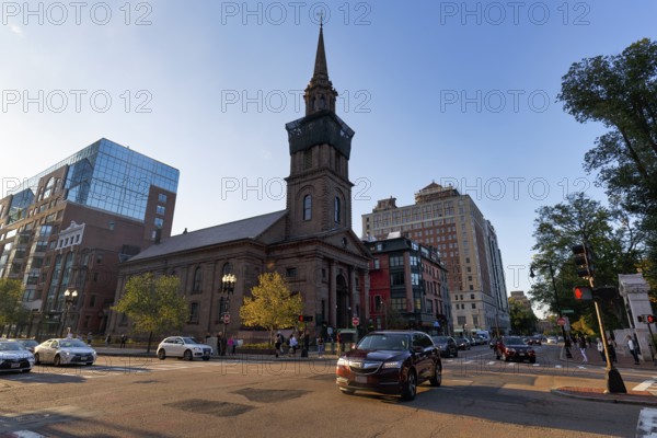 Arlington Street Church, Church with Bell Tower, Street Intersection, Downtown, Boston,