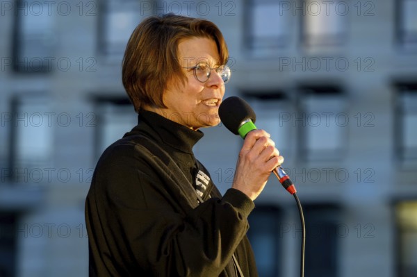 Manon Gerhard from Extinction Rebellion speaks at Fridays for Future rally, the end point of the