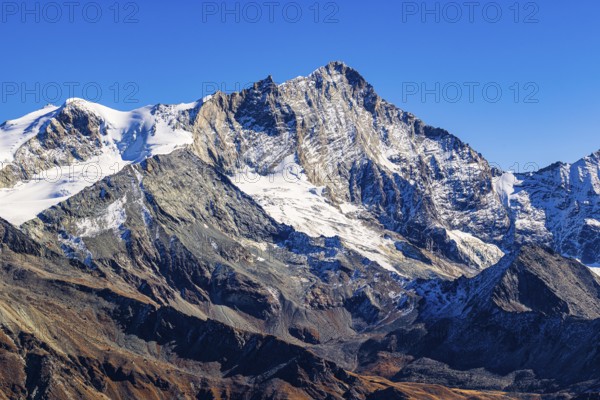 Snowy peak of Weisshorn mountain, Val d'Anniviers, Valais Alps, Canton of Valais, Switzerland