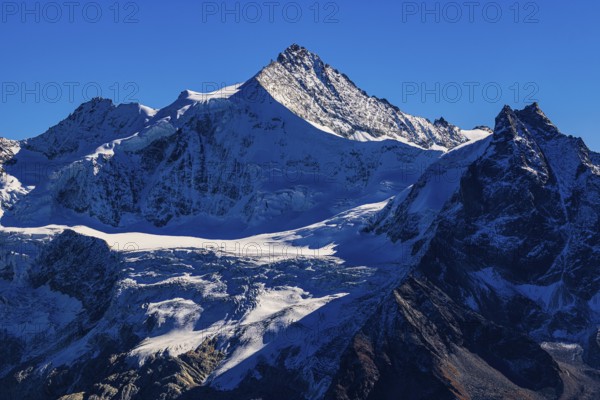 Snow-capped peaks of the Zinalrothorn and Basso mountains, Val d'Anniviers, Valais Alps, Canton of