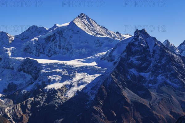 Snow-capped peaks of the Zinalrothorn and Besso mountains, Val d'Anniviers, Valais Alps, Canton of