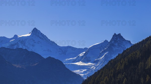 Snow-capped peaks of the Zinalrothorn and Besso mountains, Val d'Anniviers, Valais Alps, Canton of