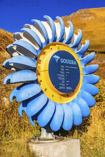 Illustration of a turbine at the power plant in the Lac de Moiry dam, Val d'Anniviers, Valais Alps,