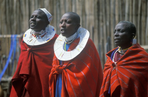 Maasai woman dance in their village in the Ngorongoro Crater, Tanzania, Africa, June 2000, vintage,